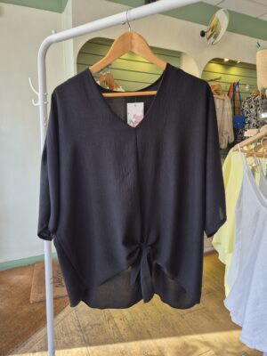 Black Tie Front V-Neck Top