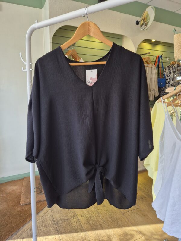 Black Tie Front V-Neck Top