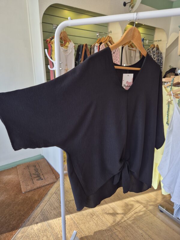 Black Tie Front V-Neck Top