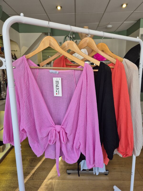 Pink Tie Front Cropped Cardigan