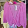 Pink Tie Front Cropped Cardigan