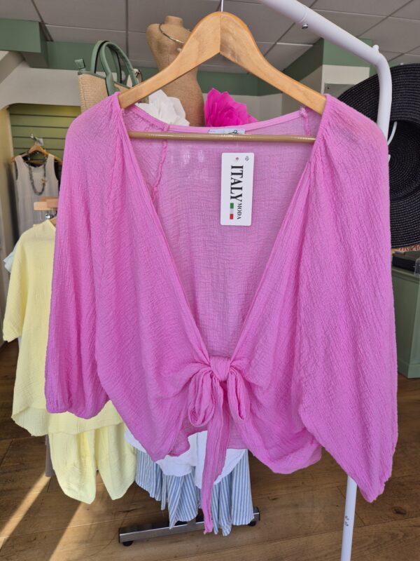 Pink Tie Front Cropped Cardigan