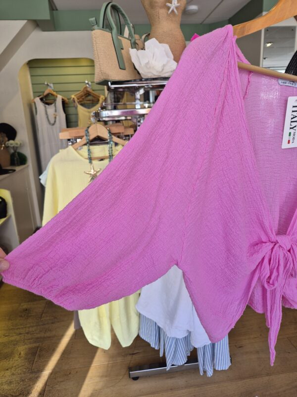 Pink Tie Front Cropped Cardigan