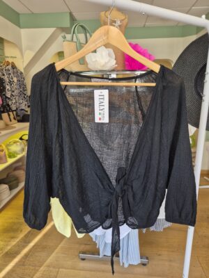 Black Tie Front Cropped Cardigan