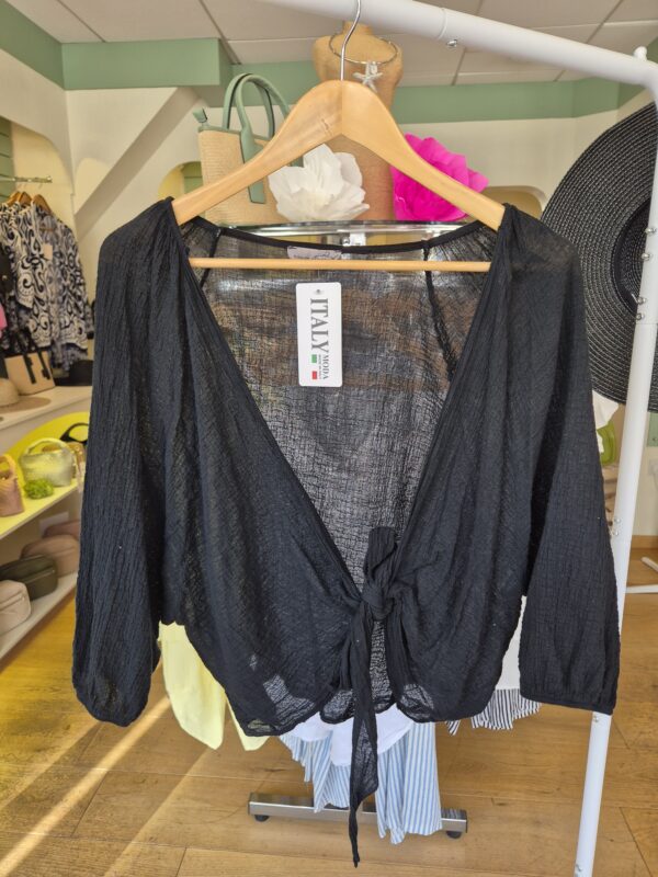 Black Tie Front Cropped Cardigan