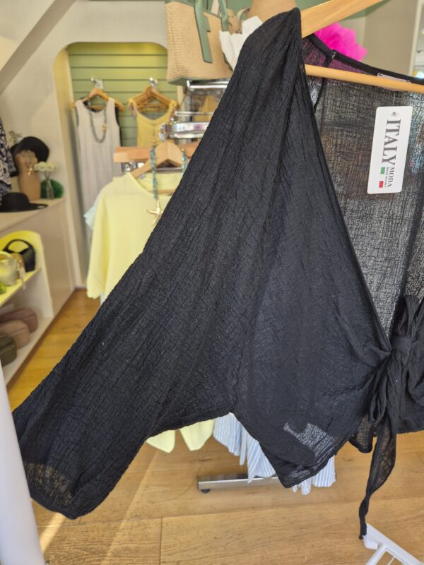 Black Tie Front Cropped Cardigan