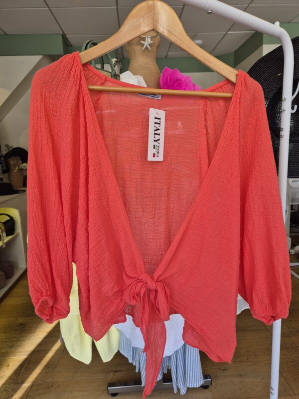 Coral Tie Front Cropped Cardigan