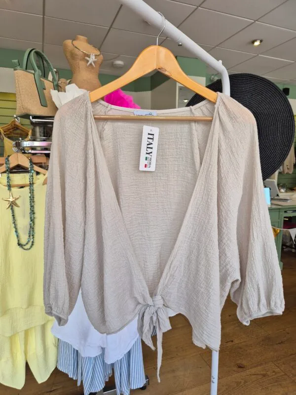 Beige Tie Front Cropped Cardigan
