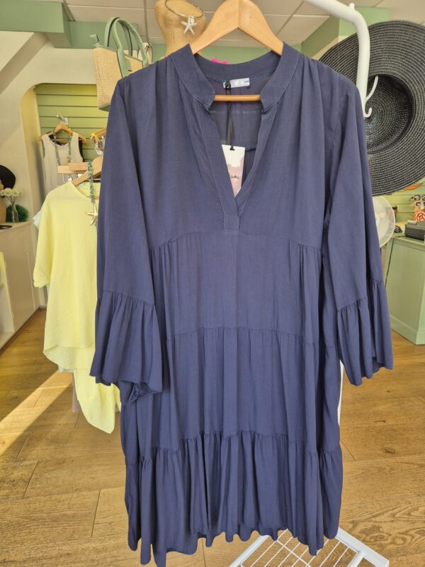 Navy Tiered Flared Sleeve Dress