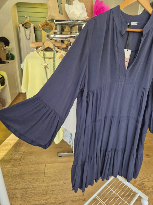 Navy Tiered Flared Sleeve Dress