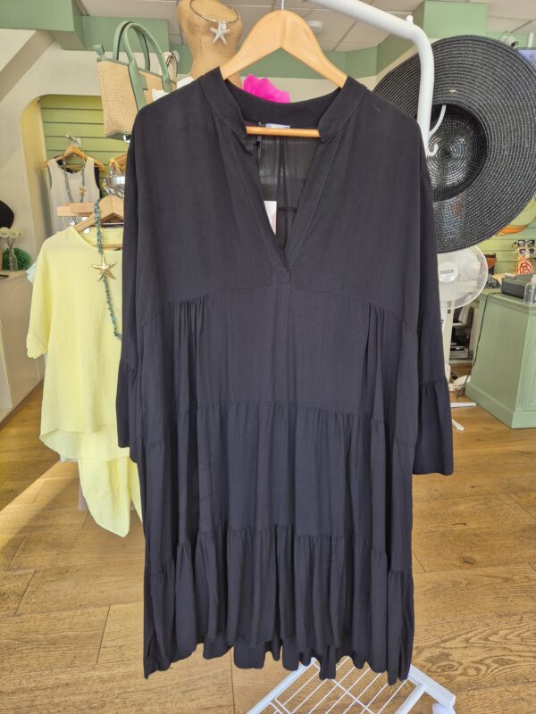Black Tiered Flared Sleeve Dress