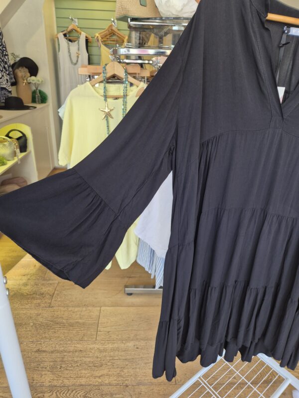 Black Tiered Flared Sleeve Dress