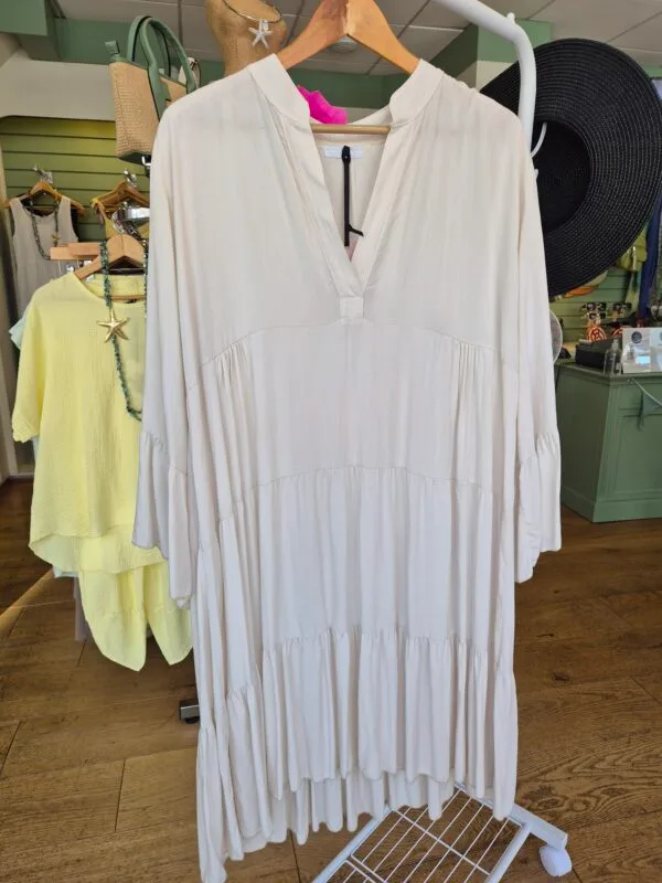 Cream Tiered Flared Sleeve Dress
