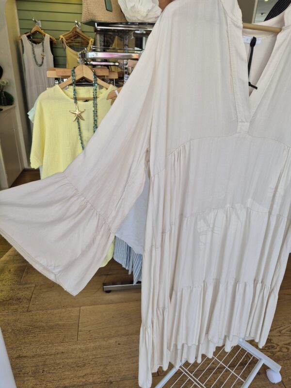 Cream Tiered Flared Sleeve Dress