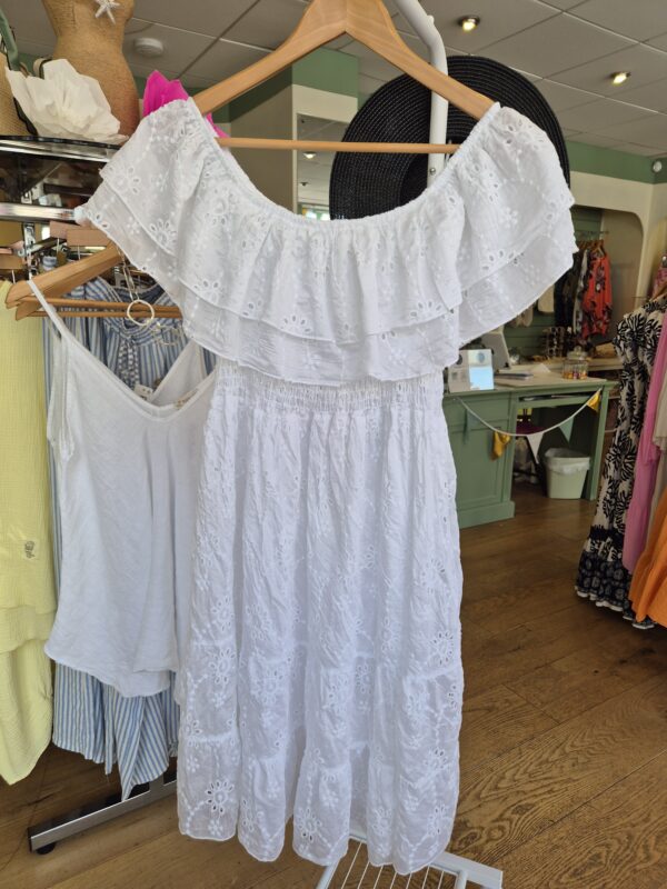 White Broderie Bardot Dress