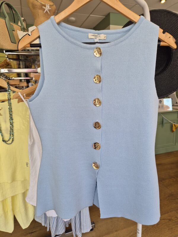 Sky Blue Gold Buttoned Waistcoat
