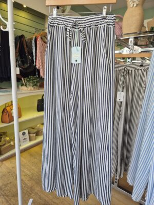 Navy Striped Wide-Leg Trousers