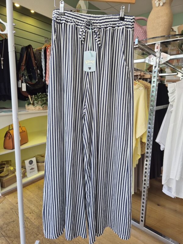 Navy Striped Wide-Leg Trousers