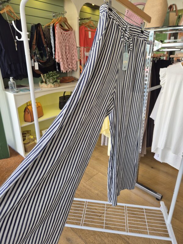 Navy Striped Wide-Leg Trousers