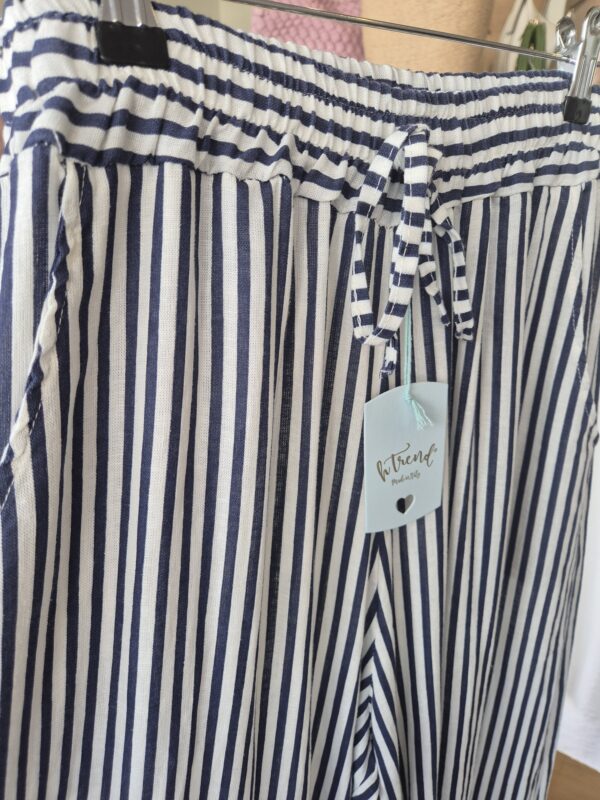 Navy Striped Wide-Leg Trousers