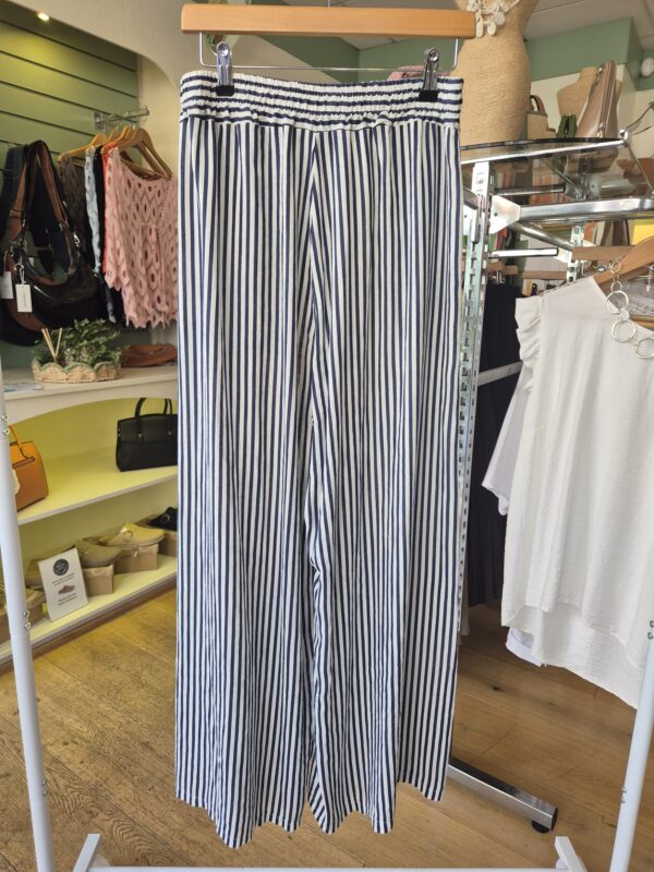 Navy Striped Wide-Leg Trousers