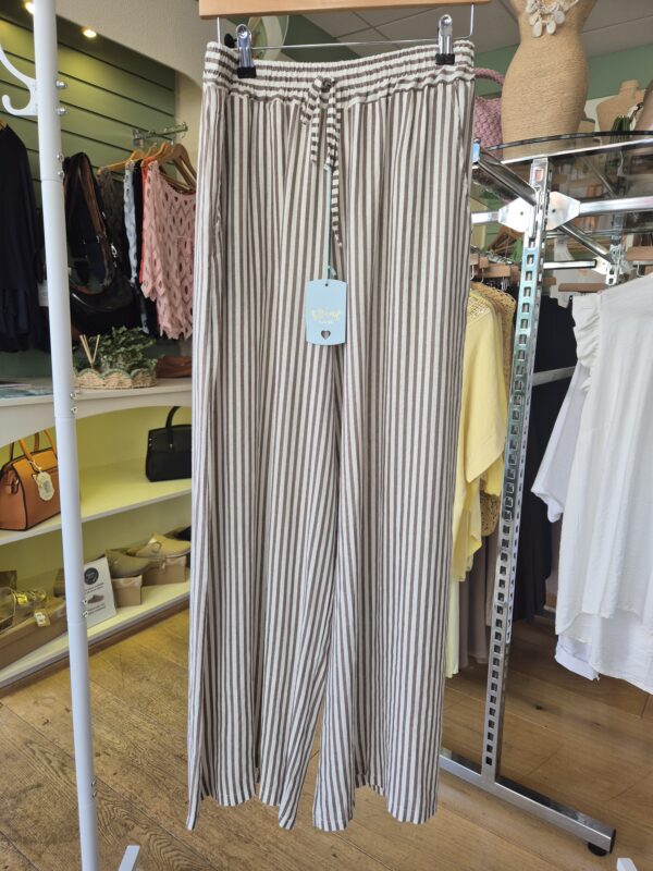 Mocha Striped Wide-Leg Trousers