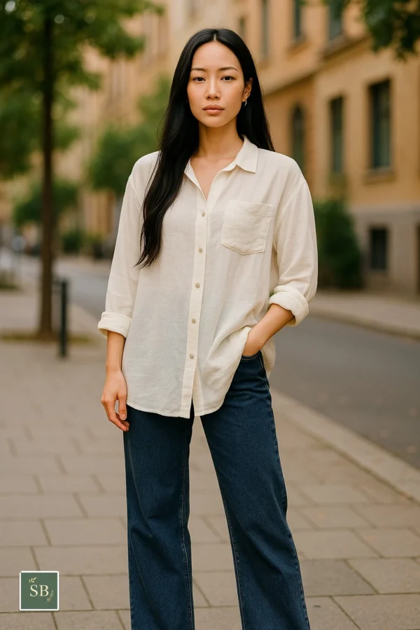White Linen Blend Button-Down Shirt