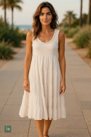 Cream Tiered Summer Dress