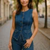 Denim Stretch Tailored Button-Front Waistcoat