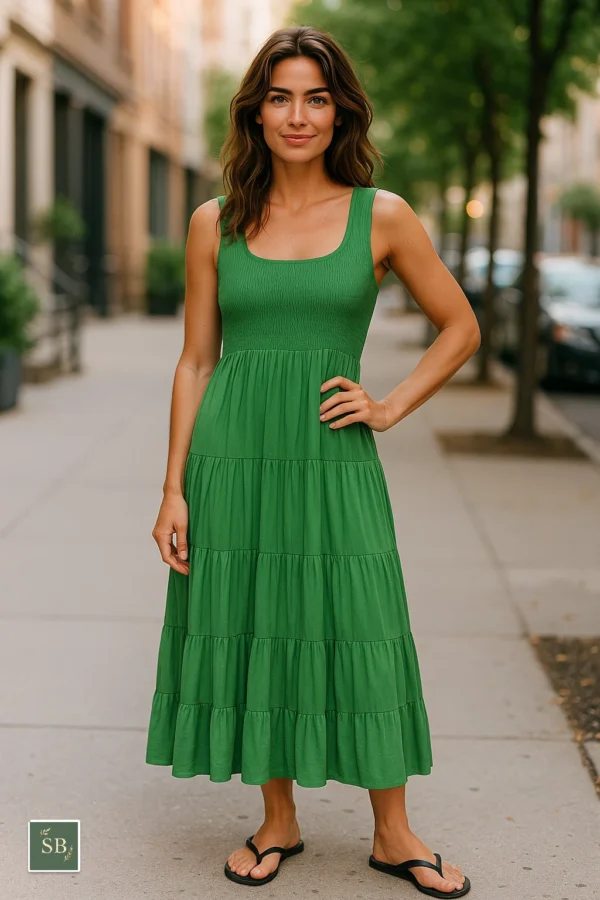 Green Tiered Midi Dress