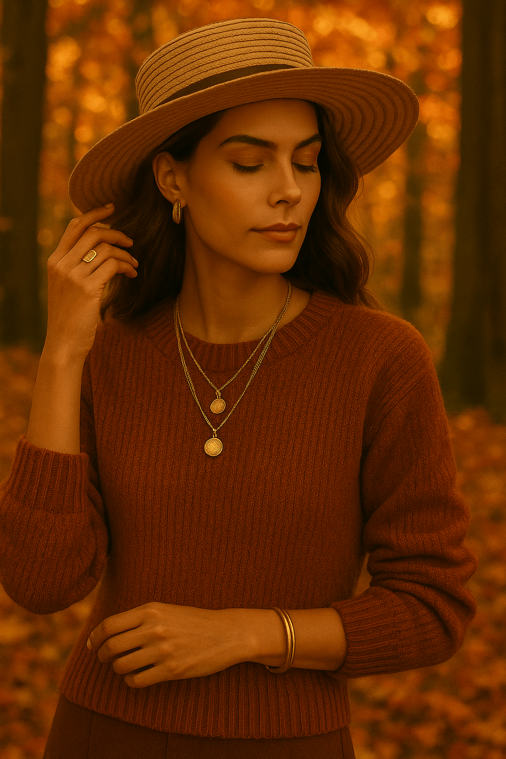 Yellow linen-cotton V neck pocket top worn by a casually dressed middle-aged woman