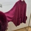 Burgandy zip-up cape jacket with faux fur cuffs