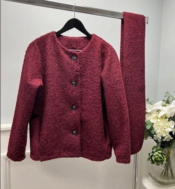 Textured wool-blend jacket with matching scarf