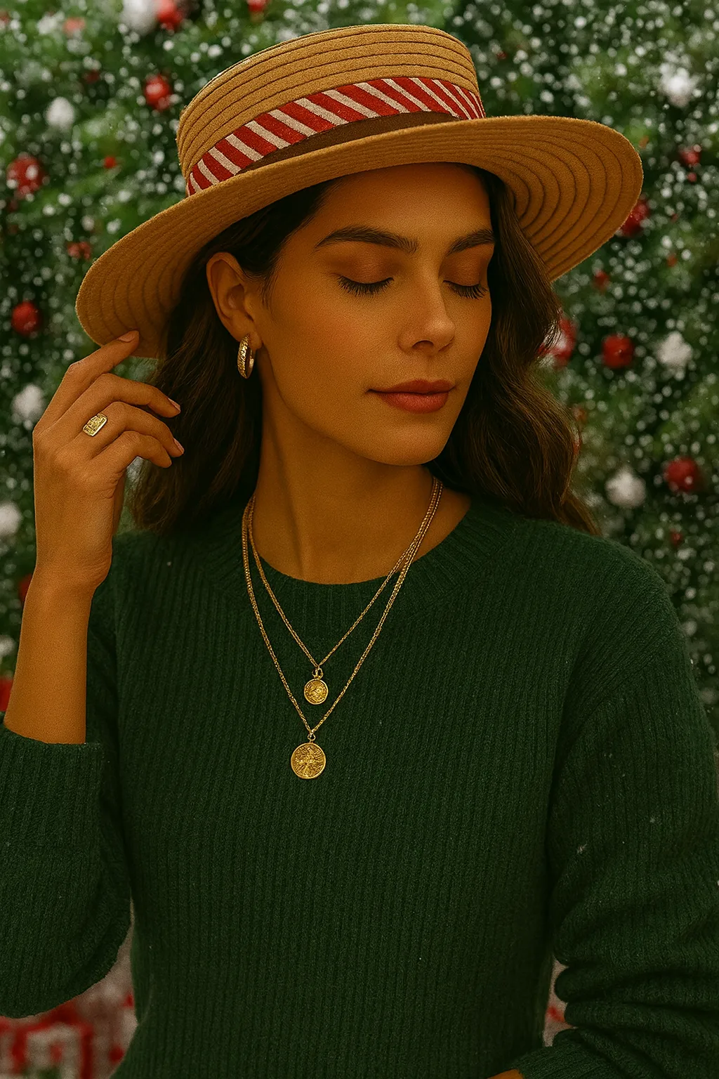 Yellow linen-cotton V neck pocket top worn by a casually dressed middle-aged woman