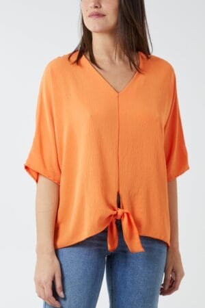 2026/01/1000338766.jpg Orange Tie-Up V-Neck Top