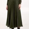 Green Satin Pleated Midi Skirt