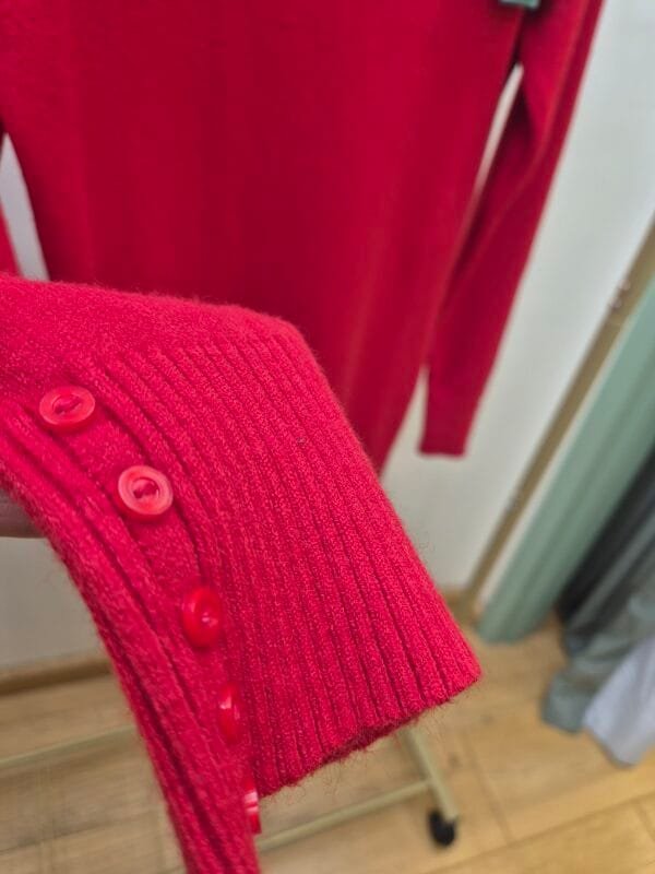 Red Roll Neck Knit With Button Cuff Detail