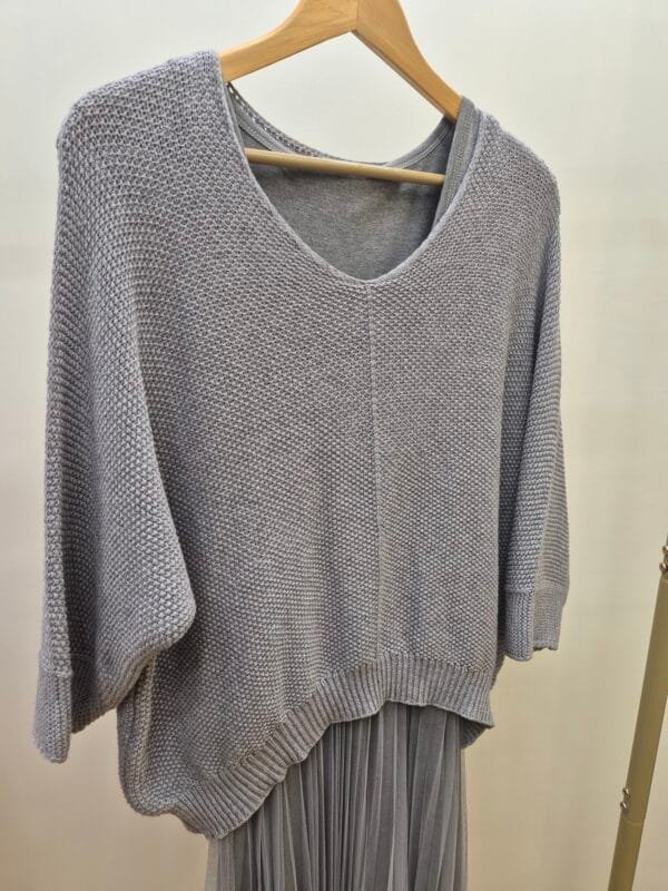 Tulle Dress & Texture Batwing Jumper Set In Grey