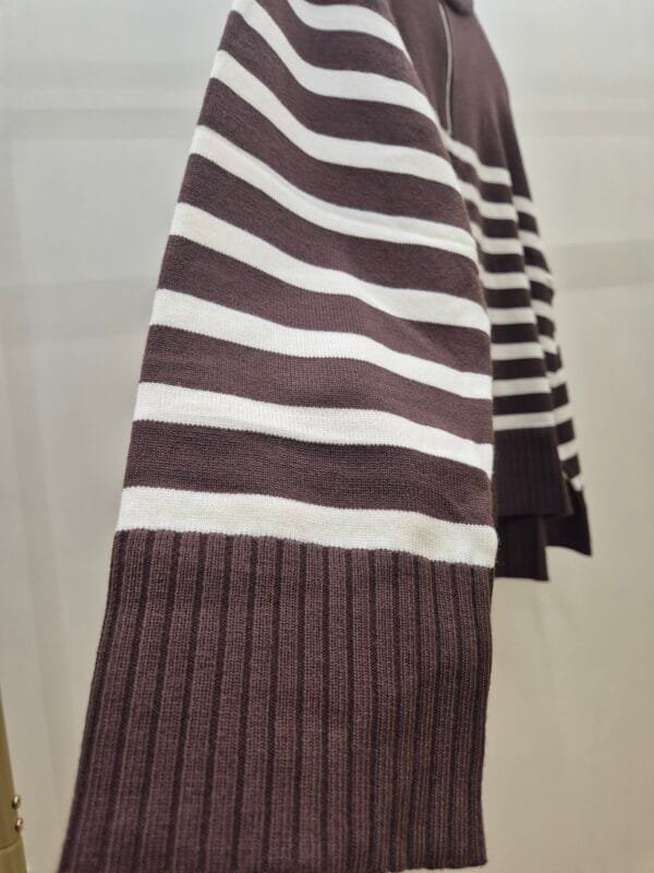 Women’s Brown and White Striped Quarter-Zip Jumper