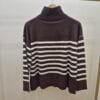Women’s Brown and White Striped Quarter-Zip Jumper