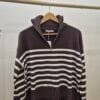 Women’s Brown and White Striped Quarter-Zip Jumper