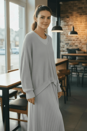 2026/01/1000388740-1.png Tulle Dress & Texture Batwing Jumper Set In Grey