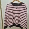Women’s Light Pink and Brown Striped Knit Jumper with Hearts
