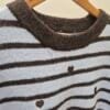 Women’s Light Blue and Brown Striped Knit Jumper with Hearts
