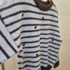Women’s Light Blue and Brown Striped Knit Jumper with Hearts