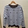 Women’s Light Blue and Brown Striped Knit Jumper with Hearts