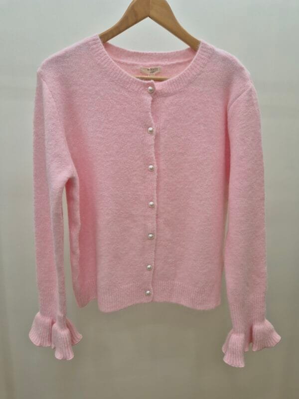 Women’s Soft Pink Cardigan With Ruffle Cuffs