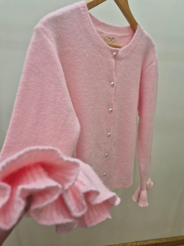 Women’s Soft Pink Cardigan With Ruffle Cuffs
