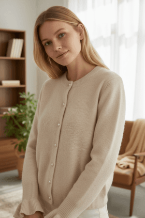 Soft Cream Cardigan With Fluted Ruffle Cuffs