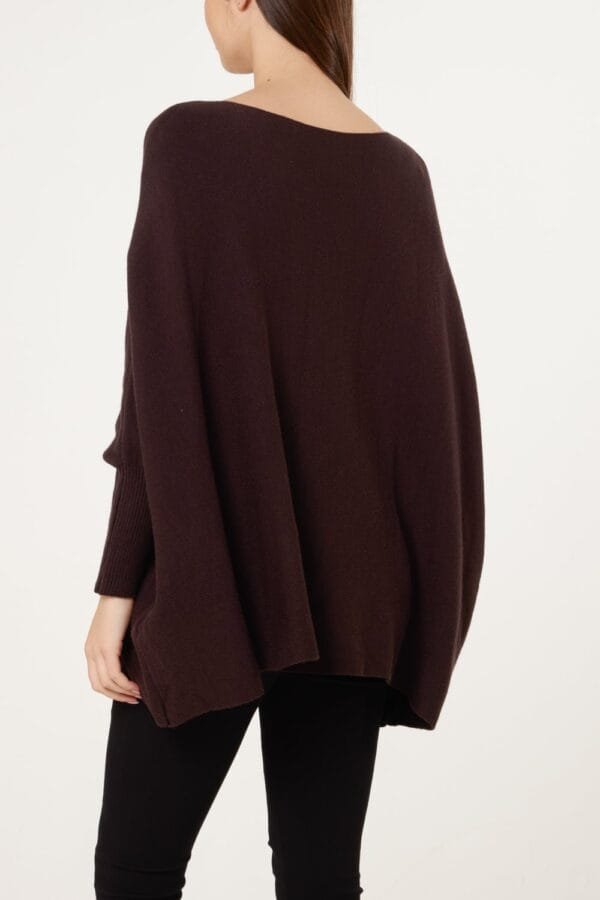 2026/01/1000390149.jpg Batwing Sleeve Ribbed Cuff Jumper in Brown